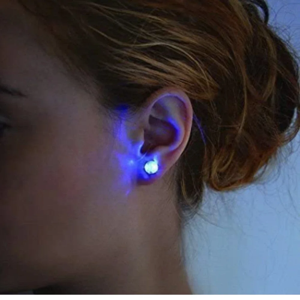 LED Earrings Blinking Multi Colored Light Up CZ Diamond Stud Changing colors NEW - Picture 7 of 10